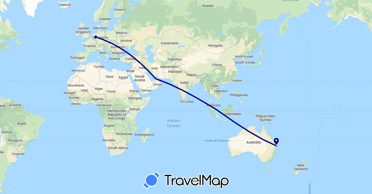 TravelMap itinerary: driving in United Arab Emirates, Australia, Germany, Singapore (Asia, Europe, Oceania)